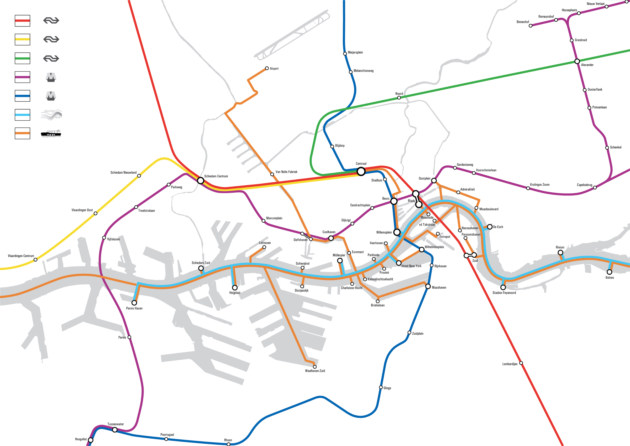 Water Network view | The complete public transport map of Rotterdam (land and water)