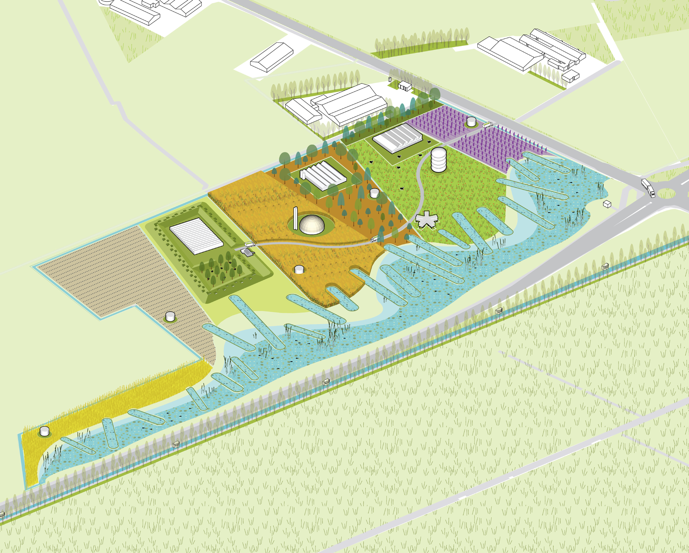 Concept design version 2, animal feed production, manure processing and livestock farms